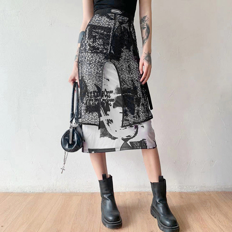 Skirts Gradient Blooming Ink-splashing Printing Stitching Personalized Design Skirts Women's Fashion Printed Skirts