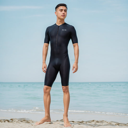Men's Quick Drying Short Sleeved One-piece Swimsuit