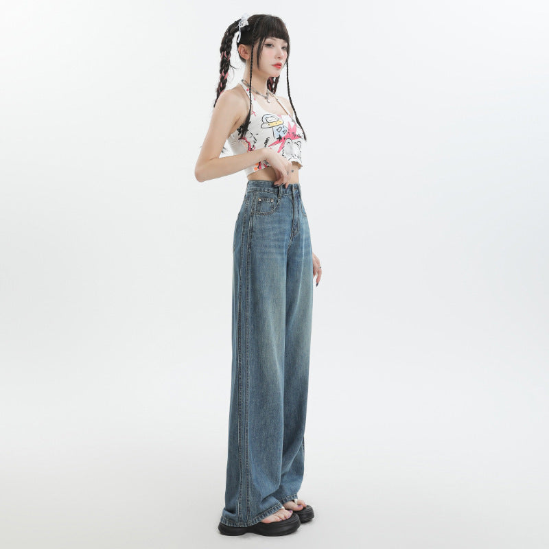 Fashion Women Loose Ice Silk Wide-leg Pants