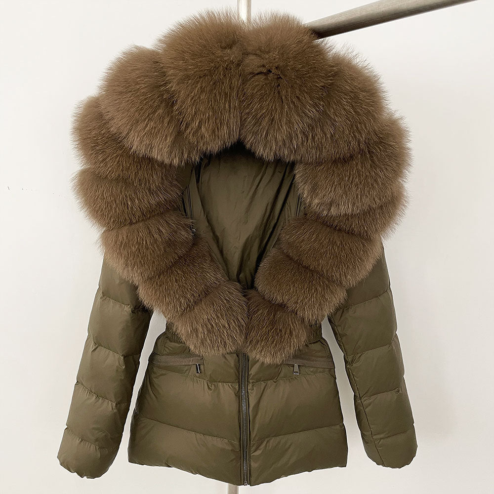 Short Women's Thickened Slim Fit Waist-tight Fur Down Jacket