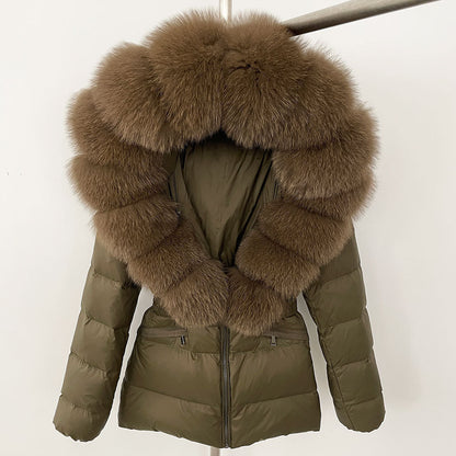Short Women's Thickened Slim Fit Waist-tight Fur Down Jacket