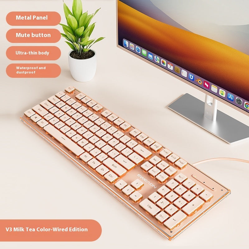Prewalker V3 Wired Mute Keyboard Mouse Suit Mechanical Feeling Girls Office Typing Wireless Bluetooth Computer