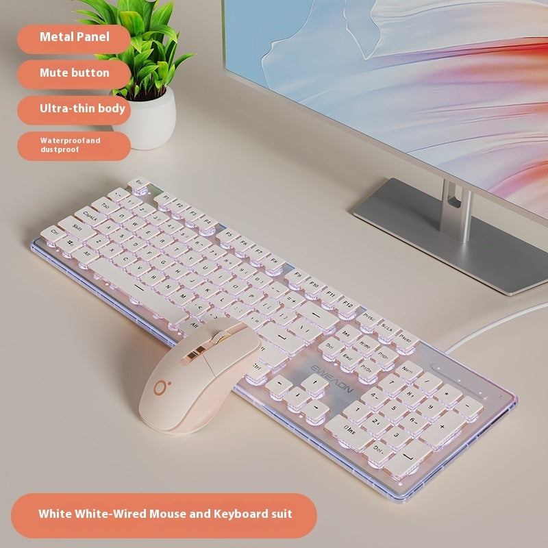 Prewalker V3 Wired Mute Keyboard Mouse Suit Mechanical Feeling Girls Office Typing Wireless Bluetooth Computer