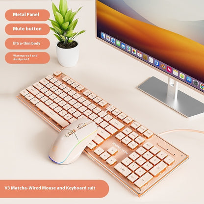 Prewalker V3 Wired Mute Keyboard Mouse Suit Mechanical Feeling Girls Office Typing Wireless Bluetooth Computer
