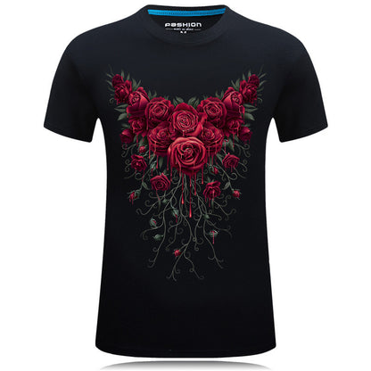 Men's short sleeved 3D T-shirts pure cotton tide brand character printing collar loose plus fat half sleeved shirt T rose