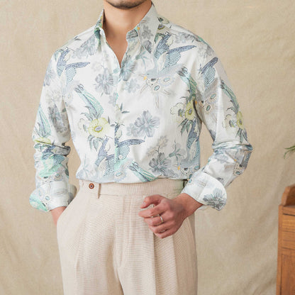 Men's Printed Long-sleeved Cotton Shirt