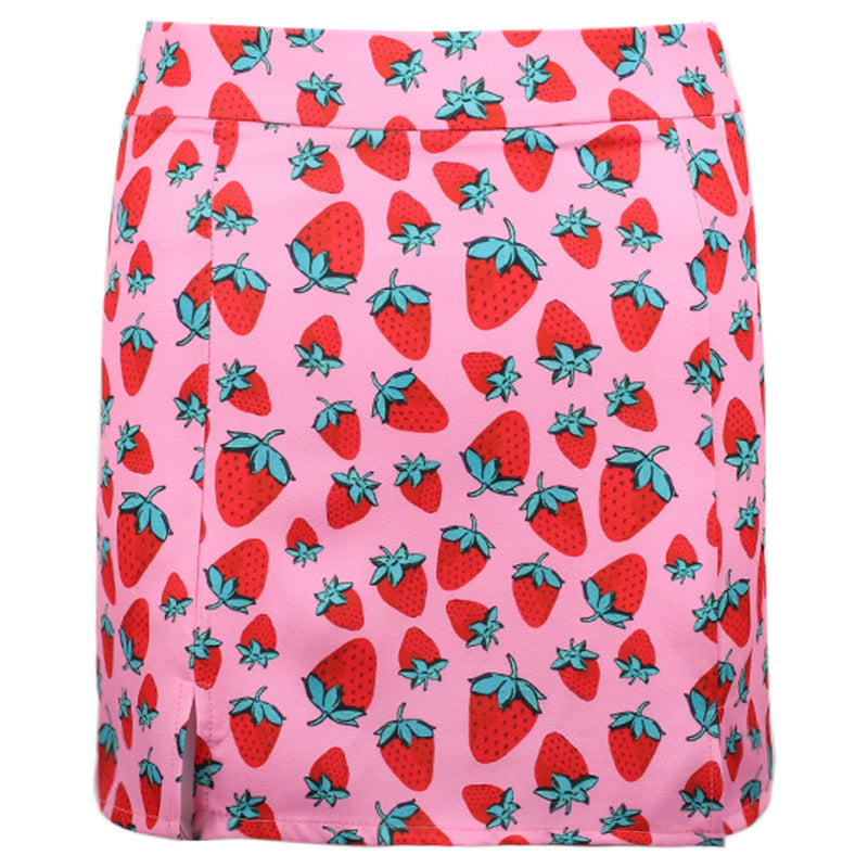 World Bank Cherry Print High Waist Hips Girls Slit Short Skirts
