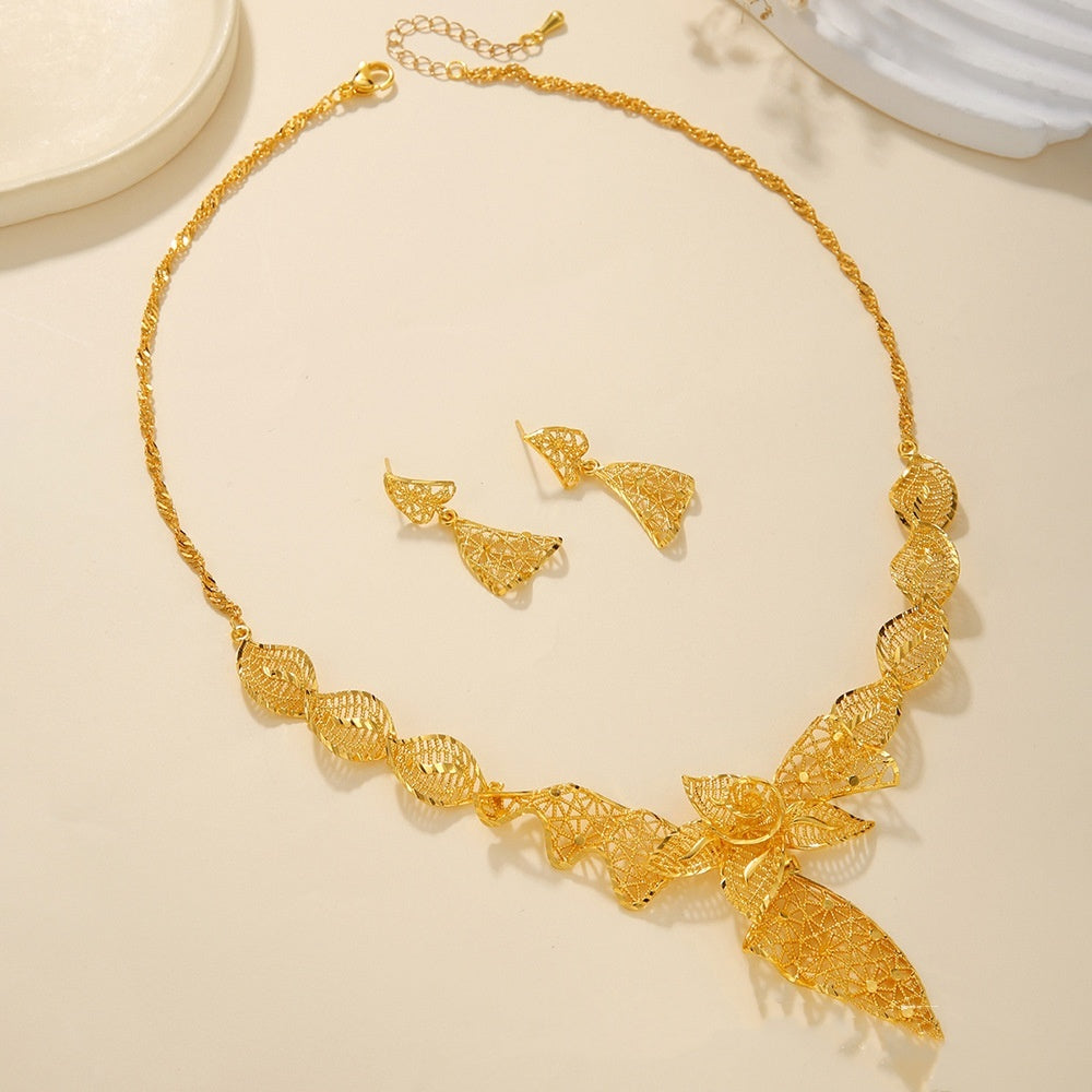 Bridal Necklace Earrings Hollow Carved Jewelry