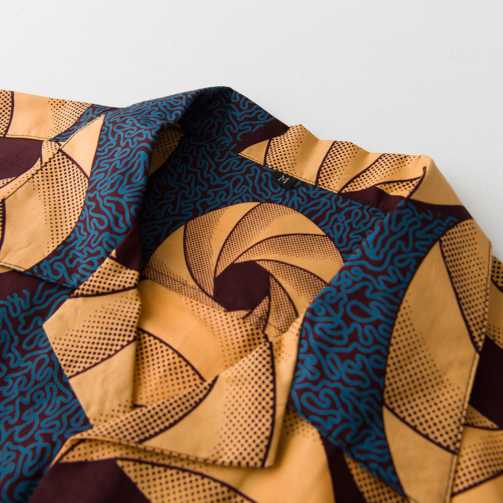 Cotton Wax Cloth Men's Short-sleeved Shirt Casual Vacation Hawaiian Flower Shirt