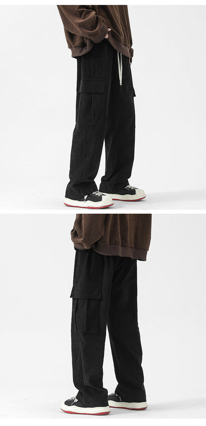 Autumn And Winter Corduroy Loose Straight Cargo Pants