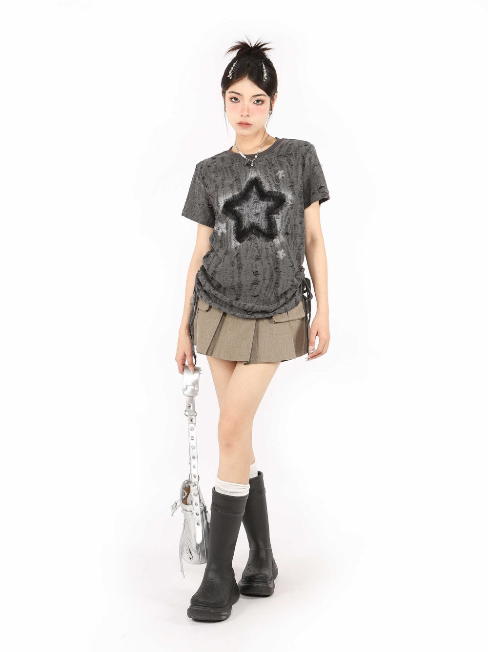 XINGX Old Short-sleeved T-shirt For Women Drawstring Top