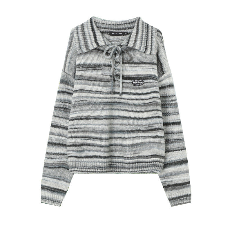 Lace-up POLO Sweater Gradient Sweater
