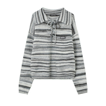 Lace-up POLO Sweater Gradient Sweater