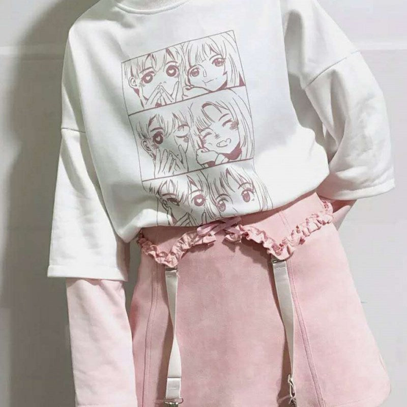 White color-block sleeves fake two long sleeves