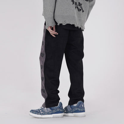 Side Stripes Love Embroidered Velvet Sweatpants Men