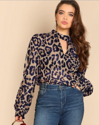 Leopard V-neck sexy long sleeves