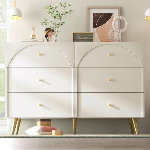 Sideboard Cabinet For Living Room, Chest Of Drawers With 6 Drawers, Cream White, 40D X 120W X 85H CM