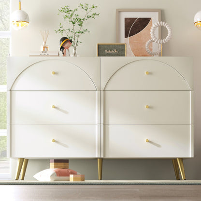 Sideboard Cabinet For Living Room, Chest Of Drawers With 6 Drawers, Cream White, 40D X 120W X 85H CM