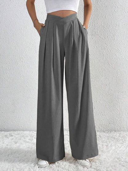 Solid Color Pleated Casual Wide-leg Pants Loose Casual Women's Commuting Versatile Style Comfortable TrousersS