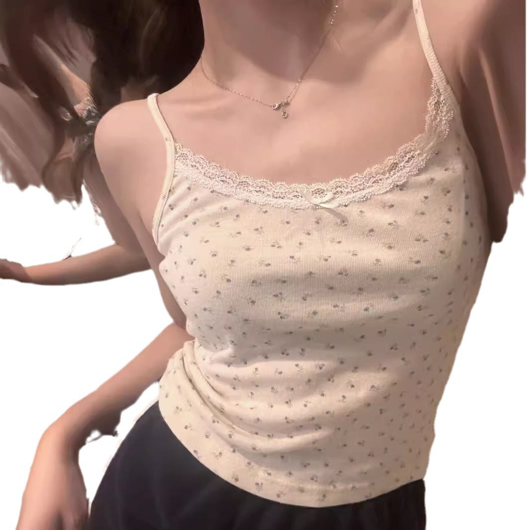 U-neck Floral Short Sleeved Short Top For Women