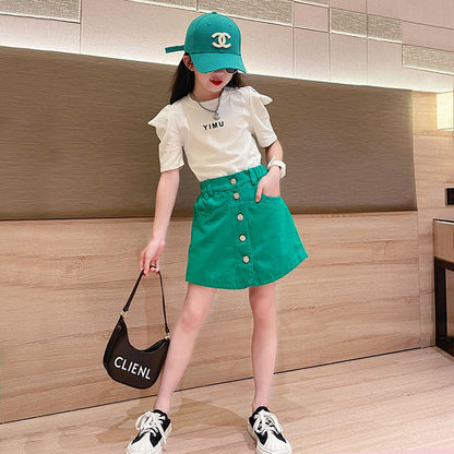 Western Style Girls' Leisure Sports Two-piece Suit Middle-sized Teenager Clothing
