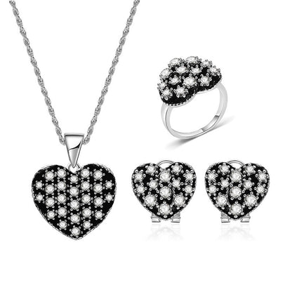 Retro Ethnic Style Love Heart Shape Necklace Earrings Ring Jewelry Three-piece Bridal Jewelry