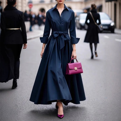 Solid Color Maxi Dress Lace-up Windbreaker Skirt