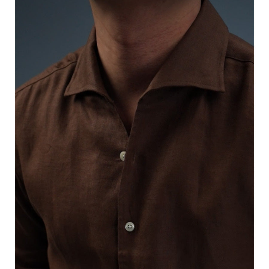 Linen One-piece Collar Business Casual Men's Breathable Long Sleeves Shirt
