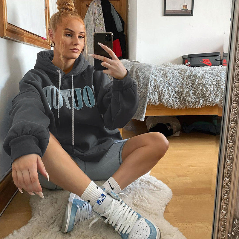 Patched Letter Print Long-sleeved Sweatshirt