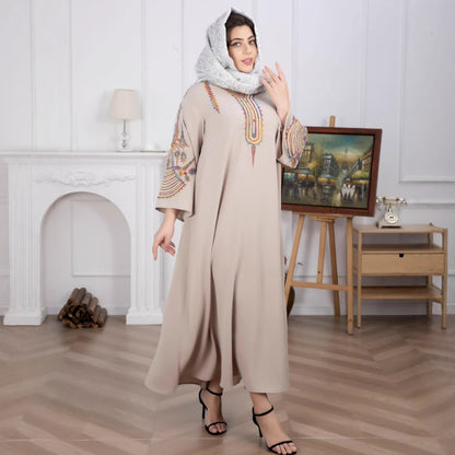 Large Size Women's Middle East New Muslim Embroidered Pullover Dress
