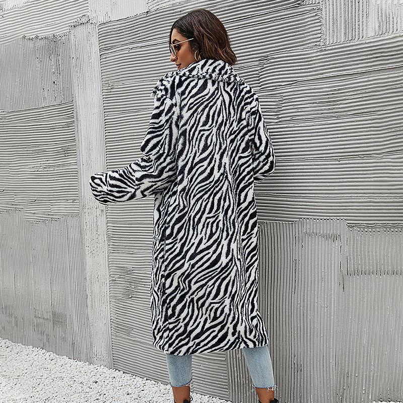 Zebra Print Horn Button Long Sleeves