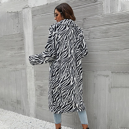 Zebra Print Horn Button Long Sleeves