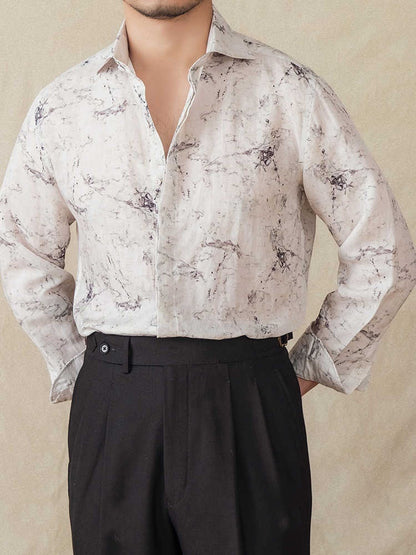 Thin Draping Breathable Long Sleeves Shirt Casual Retro Printed Shirt