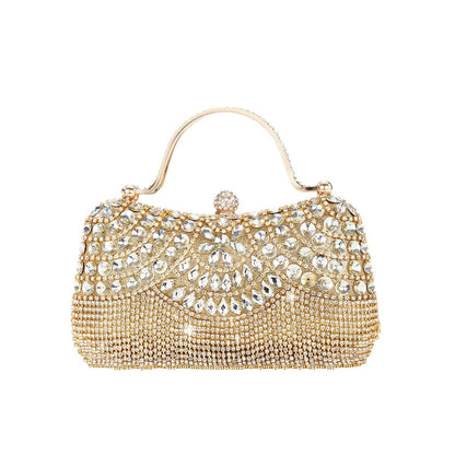Rhinestone Tassel Portable Chain Box Dinner Bag Women