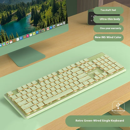 Prewalker V3 Wired Mute Keyboard Mouse Suit Mechanical Feeling Girls Office Typing Wireless Bluetooth Computer