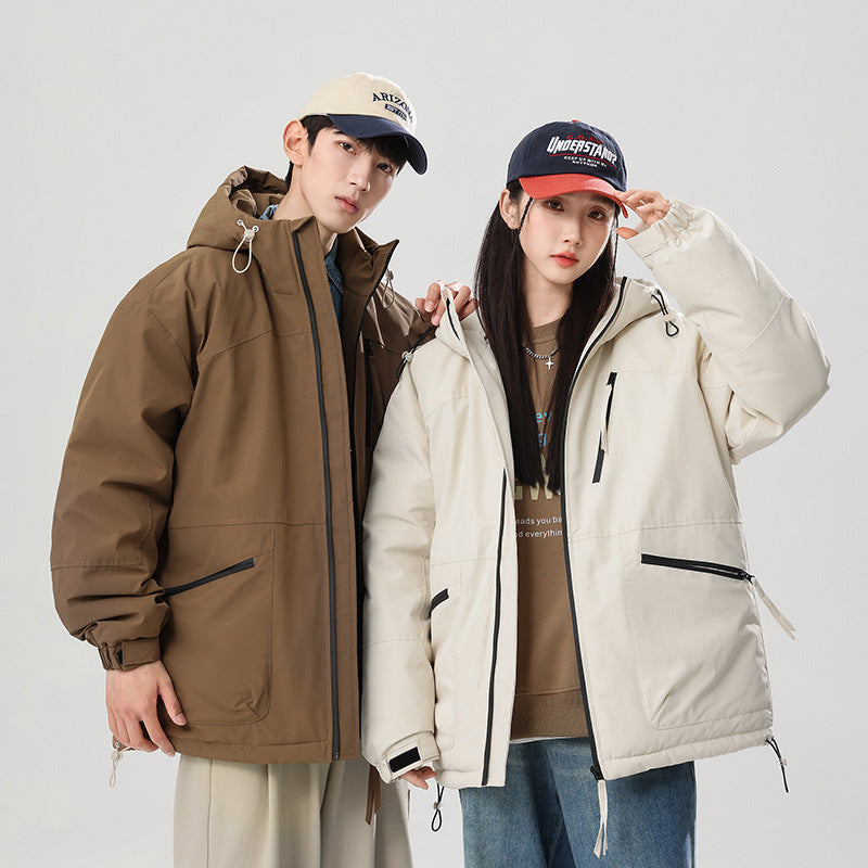 Thick Contrast Color Bread Coat For Women