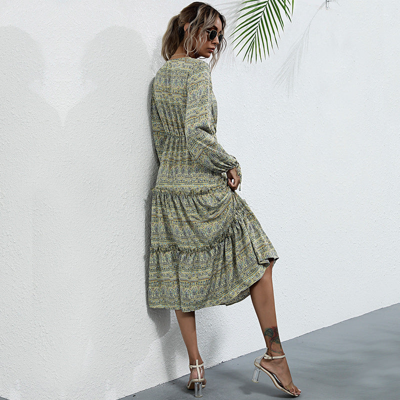 Printed dress women long sleeves