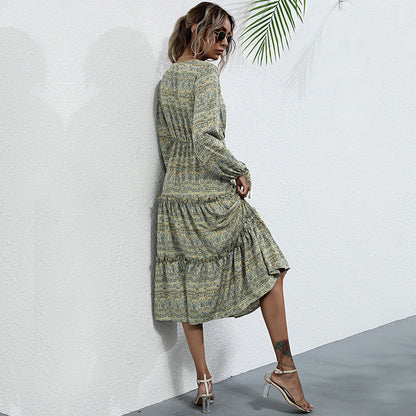 Printed dress women long sleeves