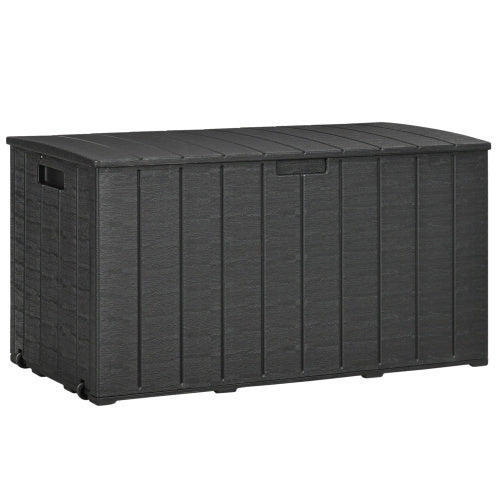 Outsunny 336 Litre Garden Storage Box, Water-resistant Heavy Duty Double Wall Plastic Container, Extra Large Outdoor Garden Furniture Organizer, Deck Cushion Chest With Wheels And Handles, Black