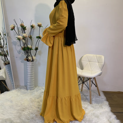 Women's Fashion Simple Casual Solid Color Flared Long Sleeve Maxi Dress