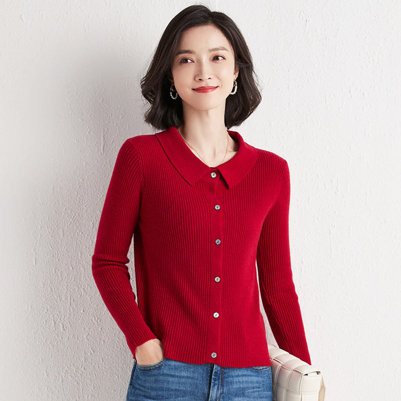 Polo Collar Slim Fit Slimming Long Sleeves Top Breasted Cardigan