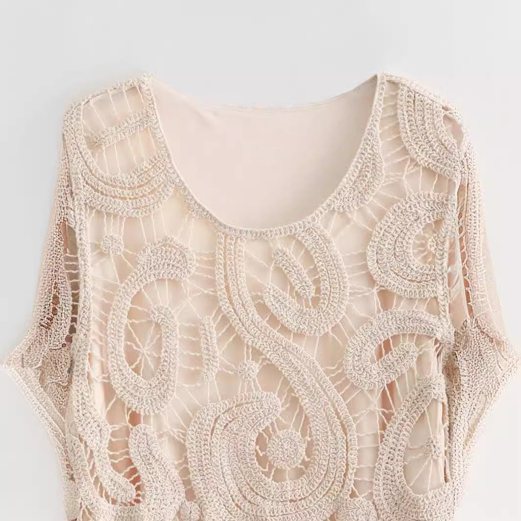 Women's Fashion Temperament Round Neck Loose Long Sleeves Crocheted Knitted Dress