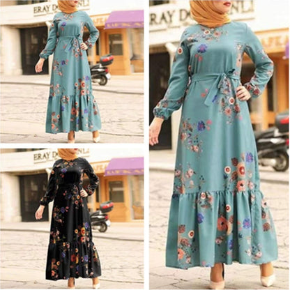 Turkish Muslim Women's Long Sleeve Printed Robe