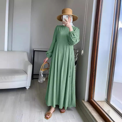 Muslim Round Neck Lantern Sleeve Robe Elegant And Comfortable Dress