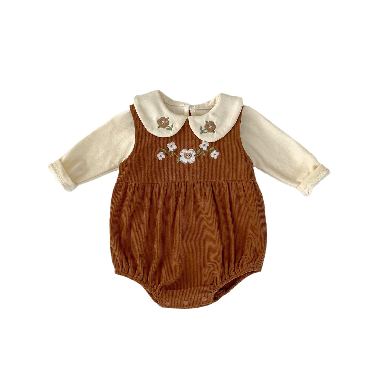 Baby Autumn Clothing Corduroy Embroidered Suspender Romper Western Style Sleeveless Onesie Triangle Jumpsuit Climbing