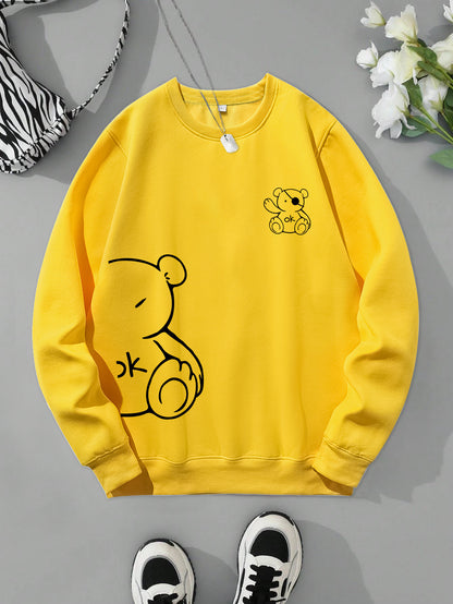 Kawaii OK Teddy Bear Printing Sweatshirts For Women Classic