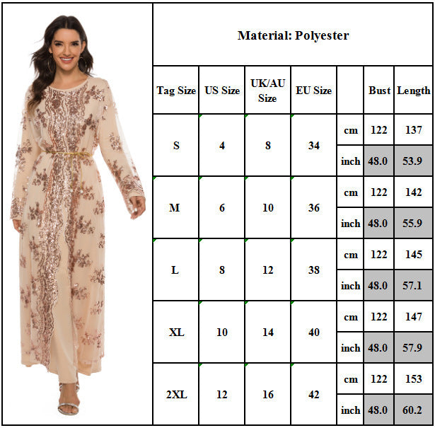 New High Density Sequin Embroidery Muslim Robe