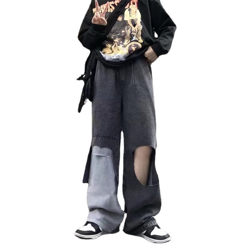 Men's All-match Gradient Loose Retro Harbour Style Ripped Jeans