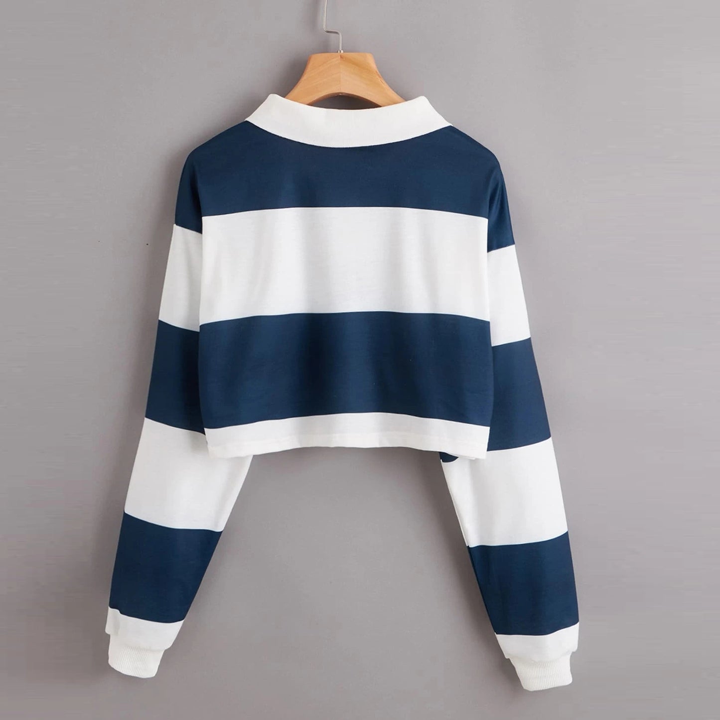 Women's Fashionable Simple Striped Polo Collar Sweater