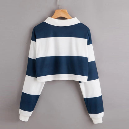 Women's Fashionable Simple Striped Polo Collar Sweater